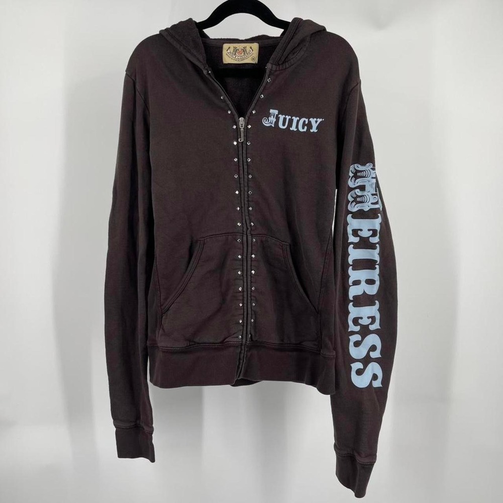 Vintage Y2K Juicy Couture Zip Up Sweatshirt RARE Heiress Brown M Rhinestone - Picture 2 of 7